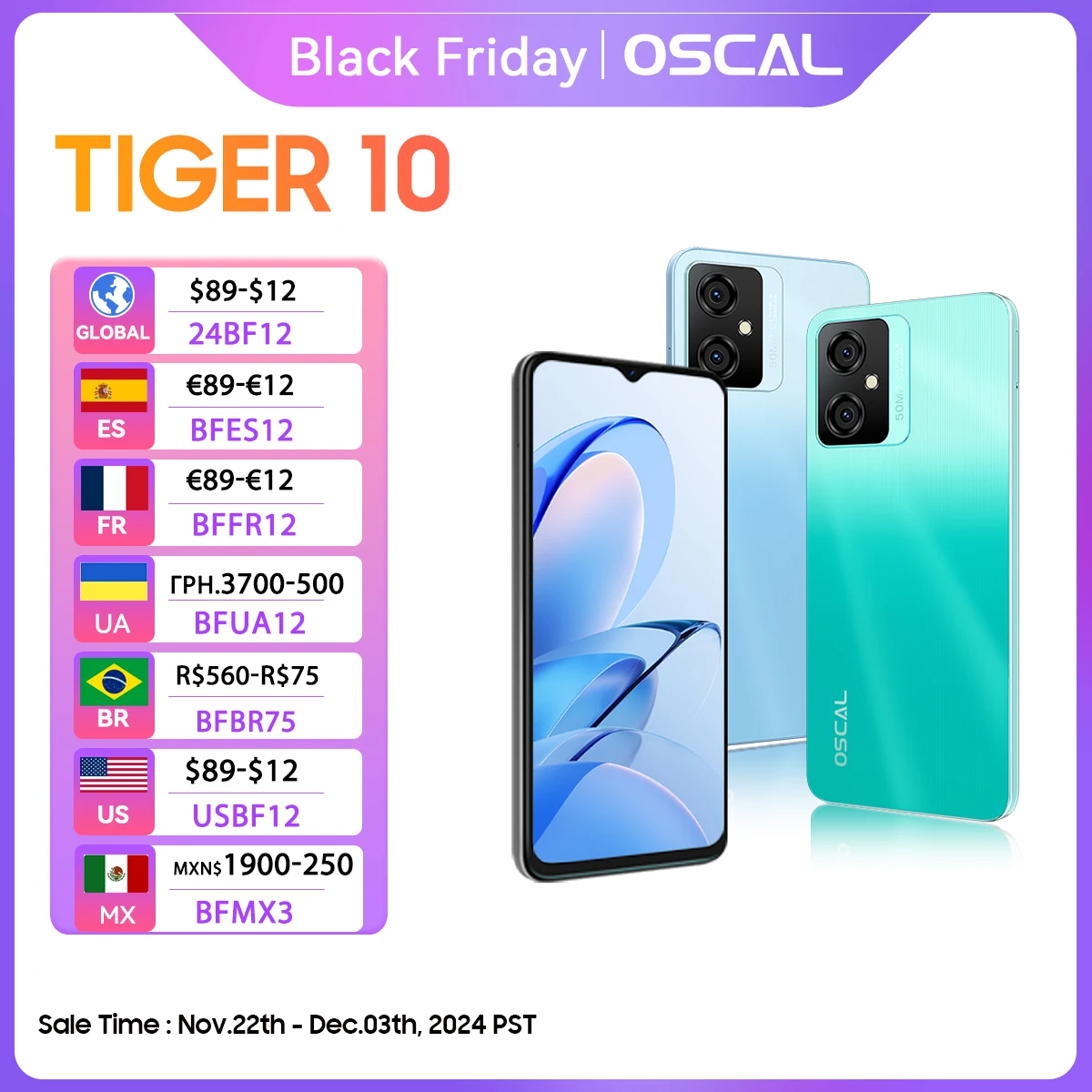 [World Premiere] OSCAL TIGER 10 Android 13 Smartphone 6.56'' HD+ Display 16GB(8+8) 256GB Octa-Core 50MP 5180mAh Cellphone