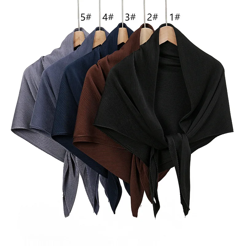 Plain Wrinkle Square Pleated Scarf Satin Shawls Wrap Stole Muslim Hijab 90*90cm Malaysia Kerchief Bandanas Headband Silk Scarves