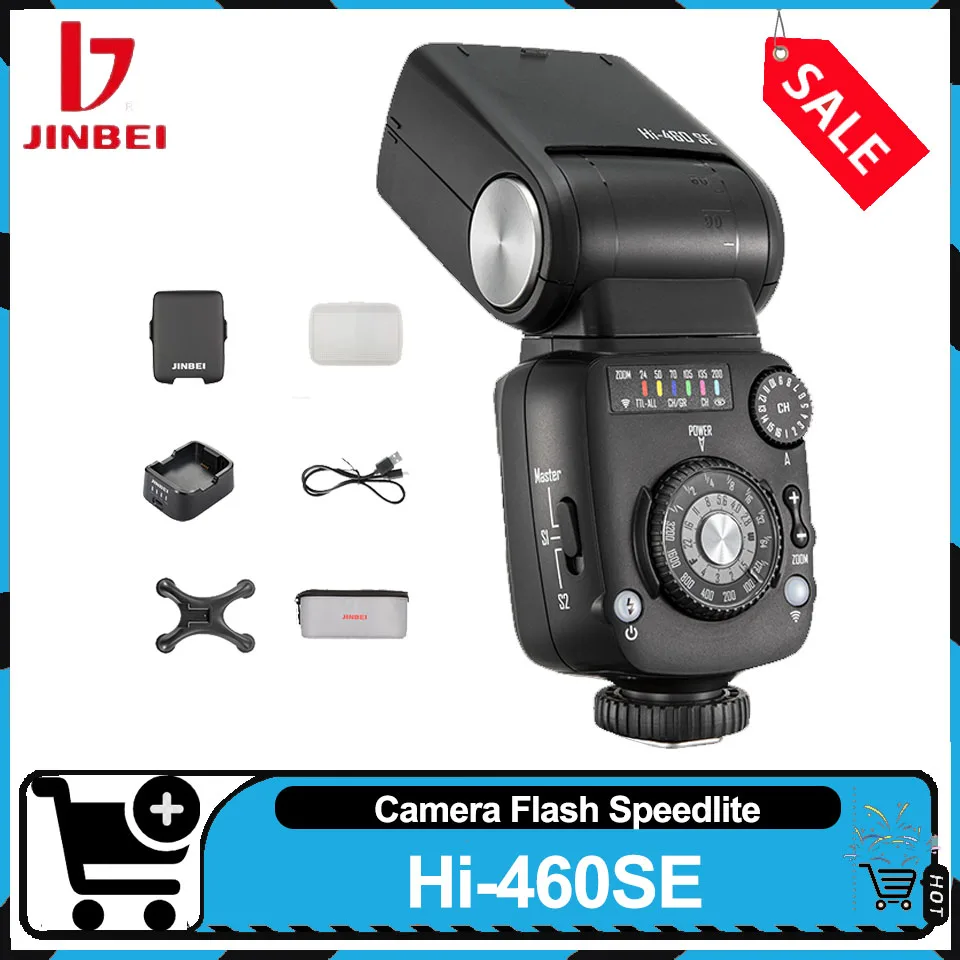 Jinbei hi-460 se gn42 universal sapata flash 0.05-1.7s tempo de reciclagem 8 passos faixa de escurecimento hss ttl na câmera flash luz