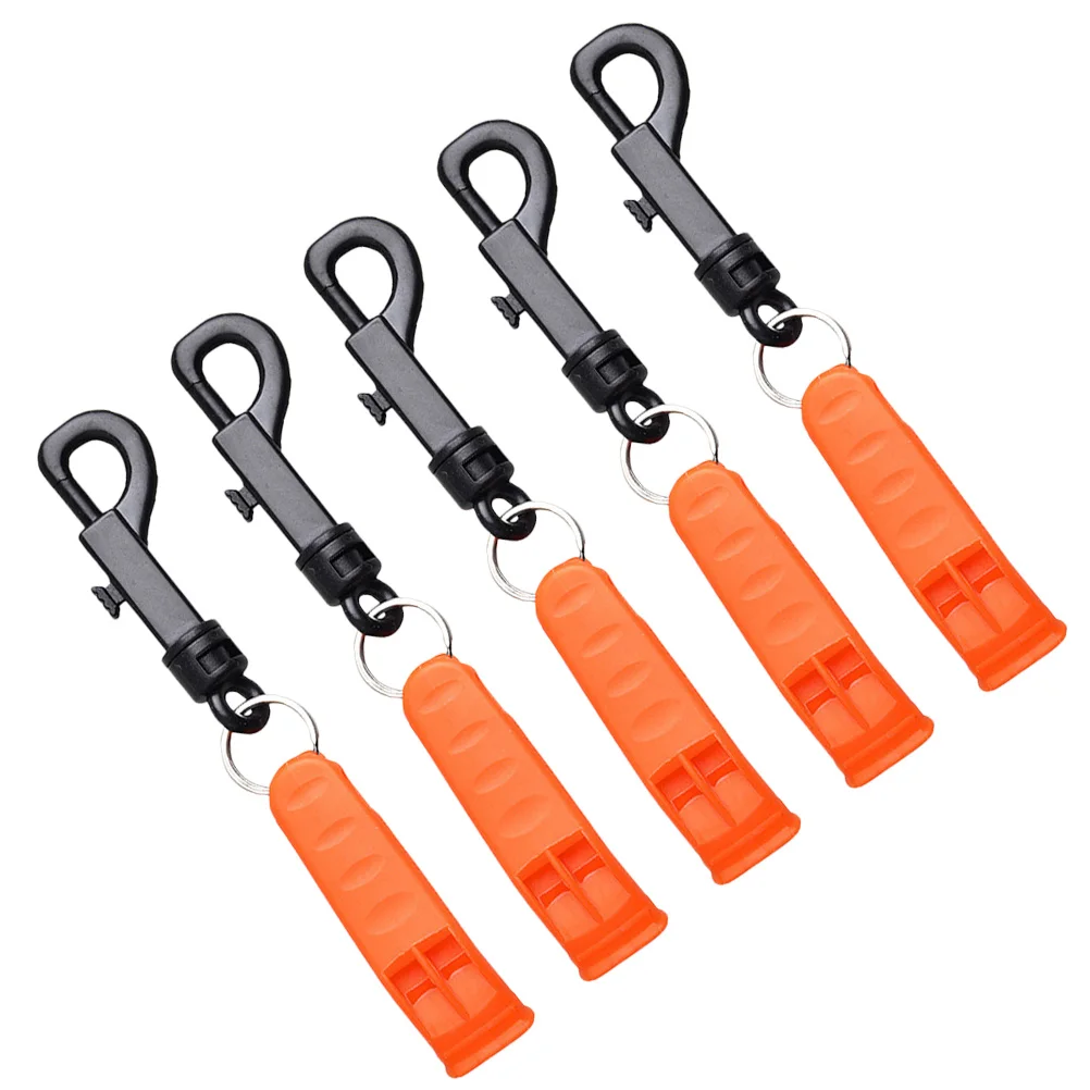 

5 Pcs Emergency Whistle Outdoor Training Plastic Safety Orange with Keyring Survival Travel