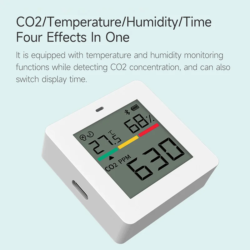 Miaomiaoce CO2 Air Quality Monitor Meter Digital Temperature Humidity Tester High Precision Sensor Clock Carbon Dioxide Detector