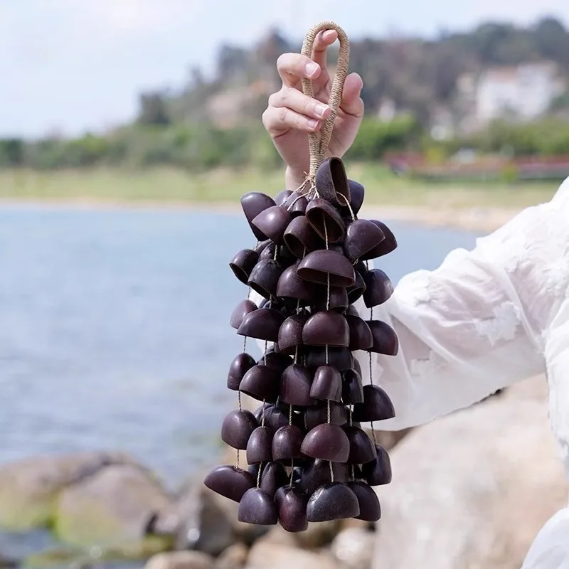 Музыкальные колокольчики из ореховой ракушки, звуковой целебный колокольчик, ветер, натуральные фруктовые ракушки, уличные колокольчики, колокольчики ручной работы, принадлежности для медитации