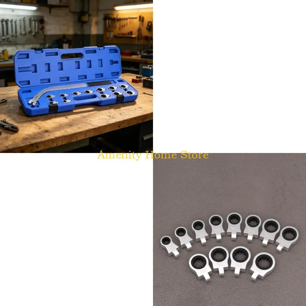 F26C Vehicle Belt Tensioner Service Set with Long Handle Belt Tool, Metal Head Set, Tight Engine Bay Reach, and Practical