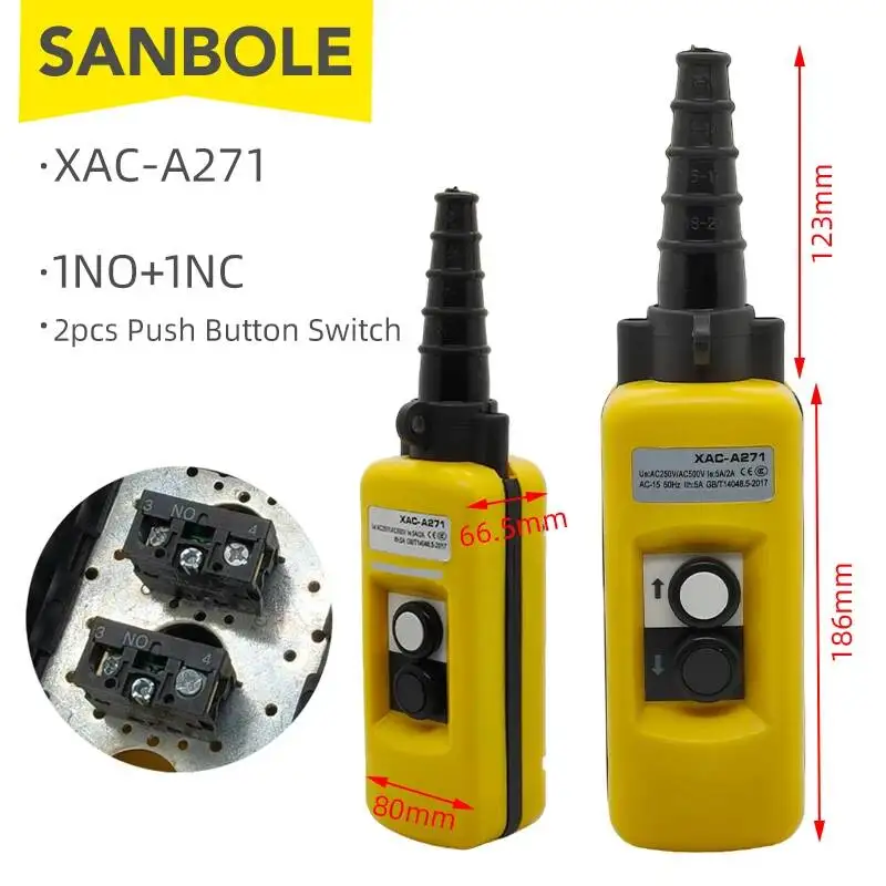 2-Button Up/Down Hoist Push Button Driving Switch Box XAC-A271 Handheld Pendant Remote For Crane & Winch