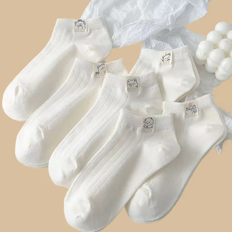 

6 Pairs High Quality White Women's Socks Thin Pure White Cartoon Socks Internet Celebrity Socks Cute Shallow Mouth Women's Socks