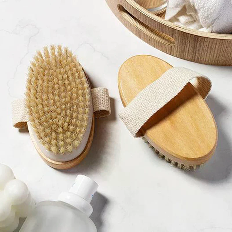 Natural Bristle Brush Soft Wet Dry Skin Body SPA Brush Bath Massager Home Dry Wet Back Shower Brushes Exfoliating Bathing Brush