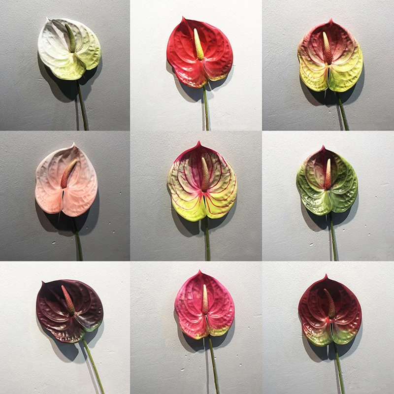 57CM Plastic Artificial Anthurium Artificial Flowers Fake Single Stem Anthurium Wedding Home Decoration Simulation Real Touch