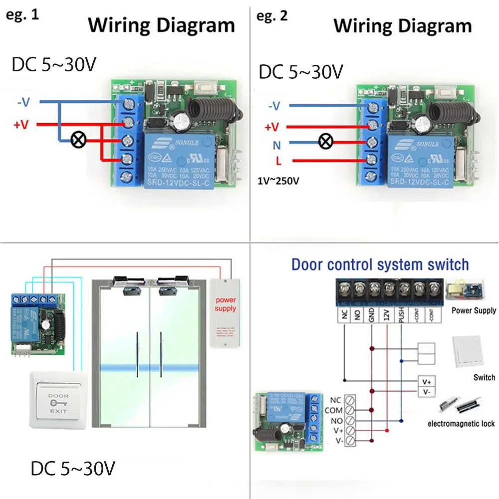 433mhz RF uniwersalny pilot przełącznik DC 6V 12V 24V 30V 1 przekaźnik kanału odbiornik i nadajnik dla Led pilot do drzwi garażowych