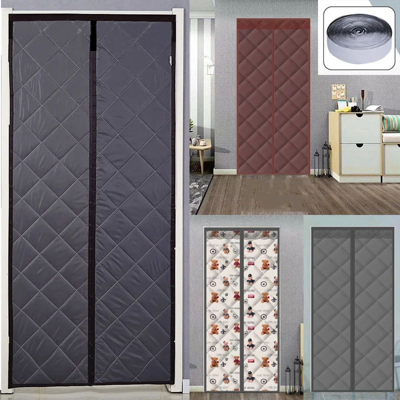 Home Thicken Cotton Door Curtain Winter Keep Warm Magnetic Insulation Curtain Windproof  Punch-free Heat Preservation Sound