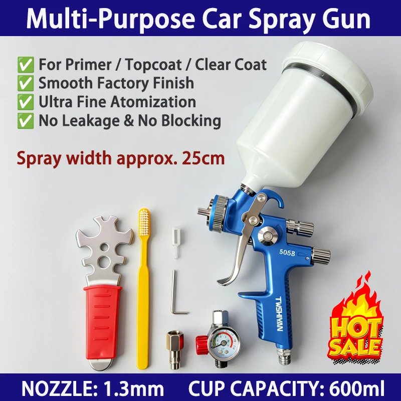 High Quality HVLP Spray Gun 1.3mm Stainless Steel Nozzle Atomization Professional Sprayer Paint Airbrush For Car Painting