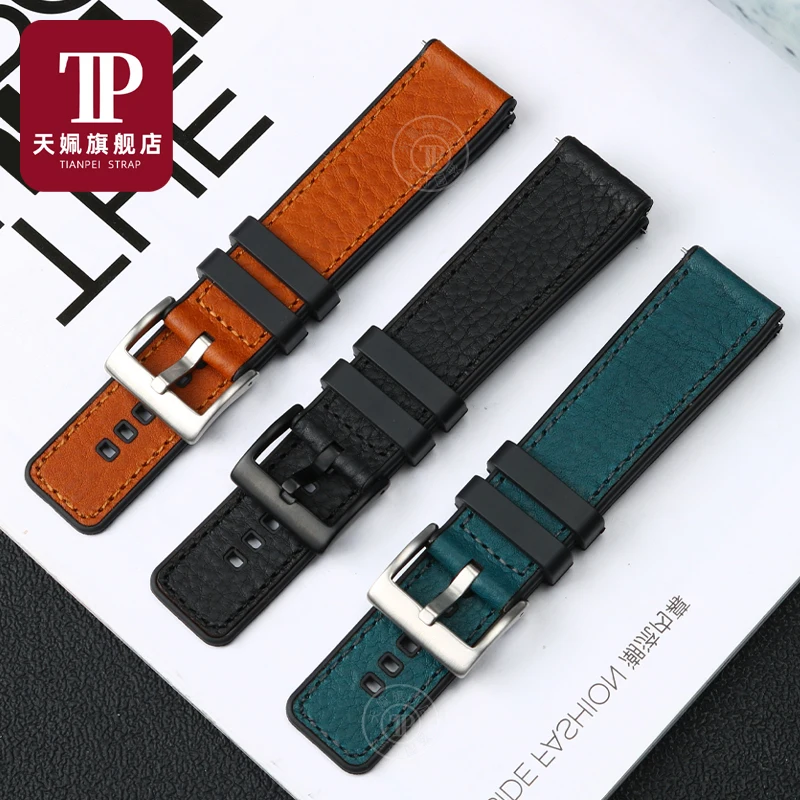 Italian Leather rubber Silicone bottom Watch Strap Men Wrist Band Bracelet for Omega Citizen ca0615 bm7145 ca0695 20 22 24mm