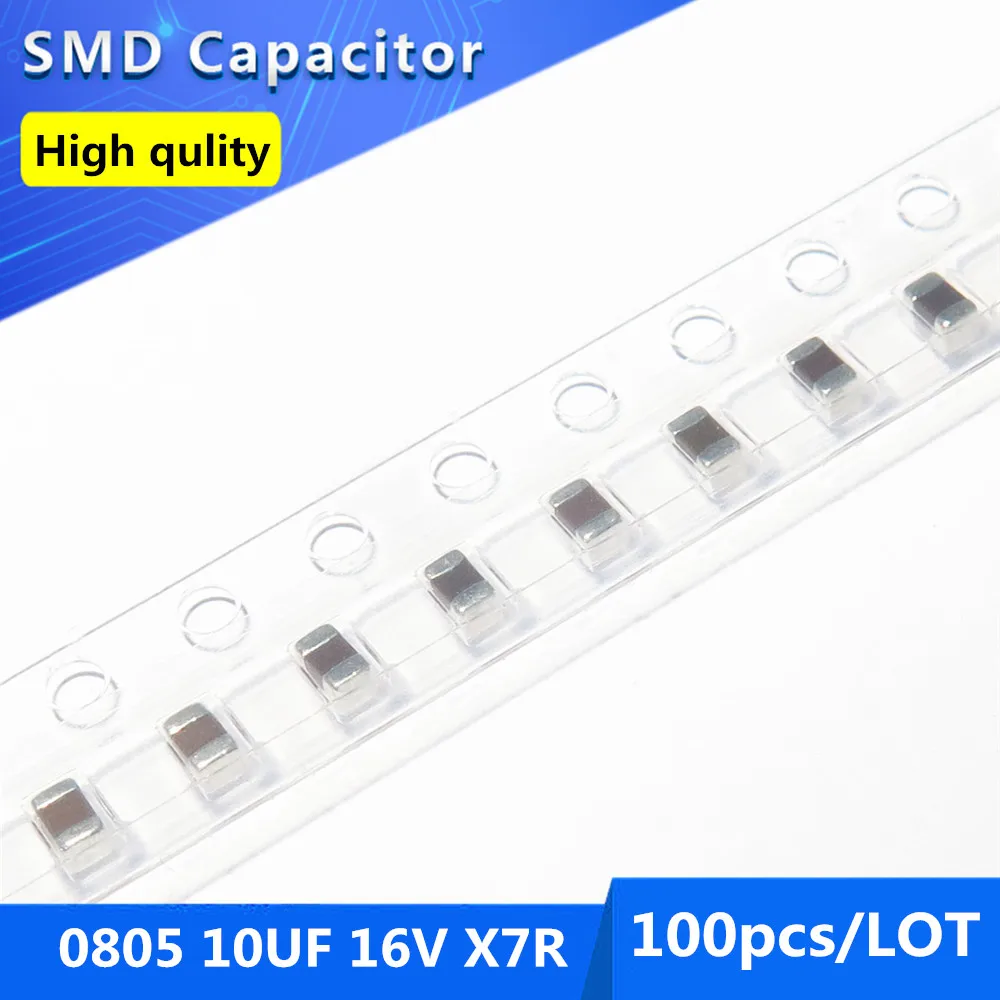 100pcs SMD Thick Film Chip Multilayer Ceramic Capacitor 0805 10UF 16V X7R 10%