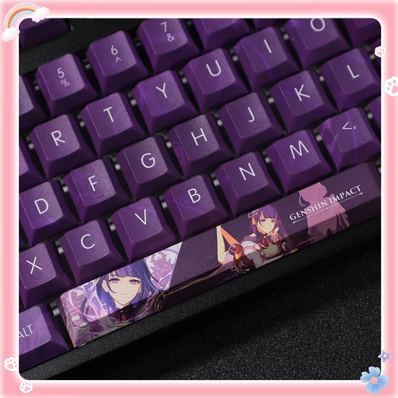 108 teclas/conjunto genshin impacto raiden shogun tema pbt teclas para teclado mecânico anime japonês jogo design personalizado bonito menina