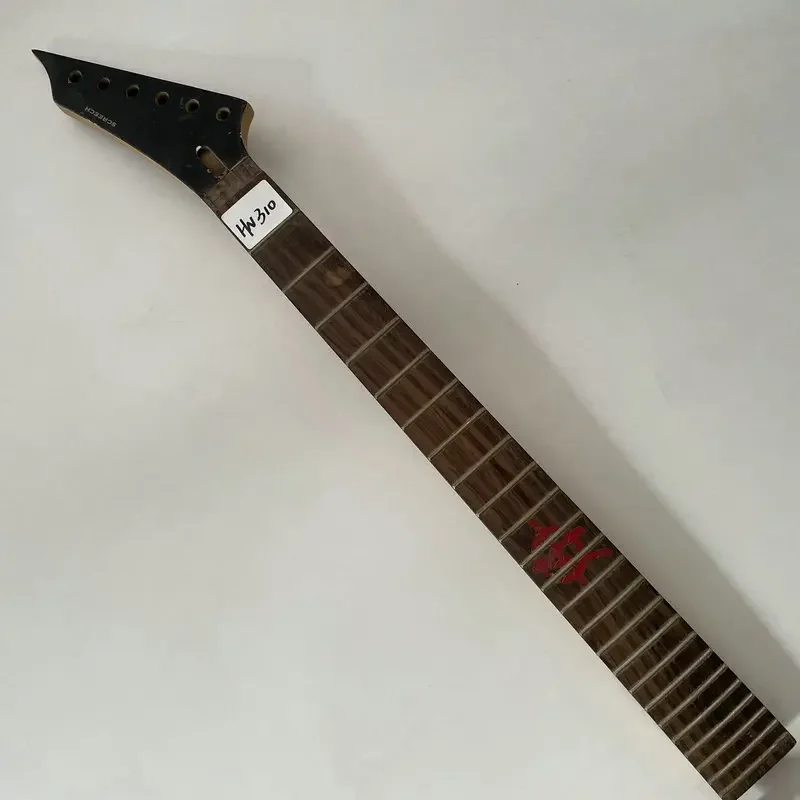 HN310  Floyd Rose Electric Guitar Unfinished 24 Frets Guitar Neck with Custom Inlay Reversed Headstock with Damages for DIY