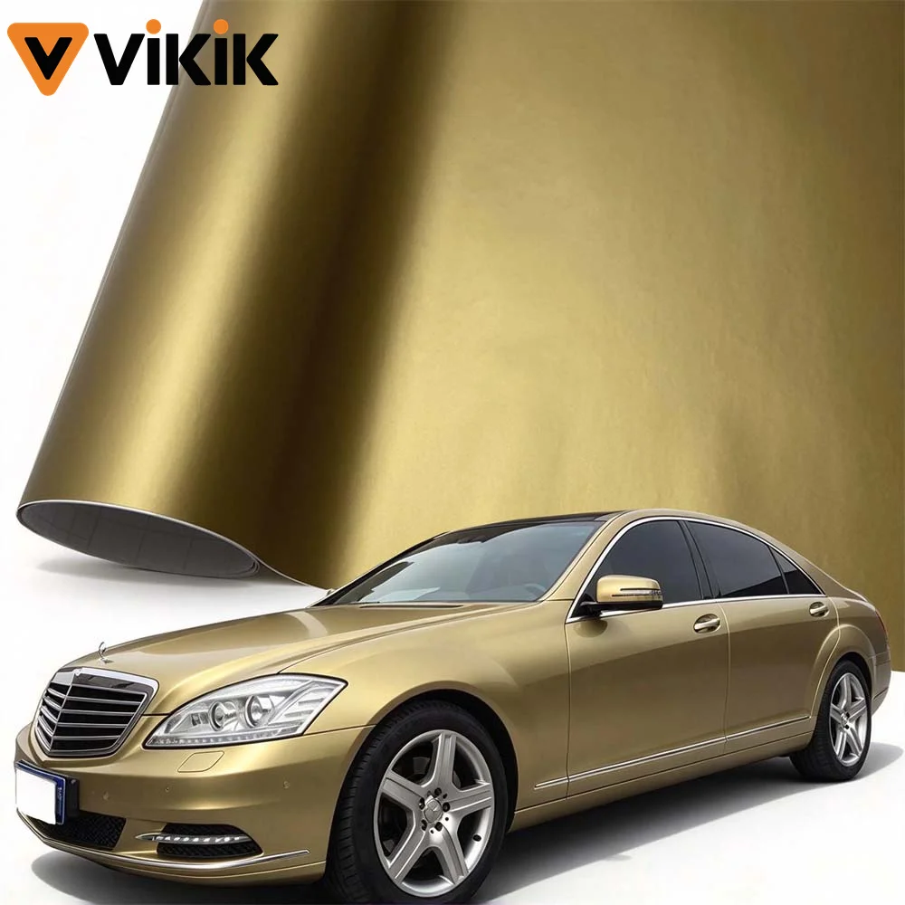Car Stickers Matte Gold Wrap Vinyl Film DIY Adhesive Car Decal Wrapping Foil with Air Release Channels