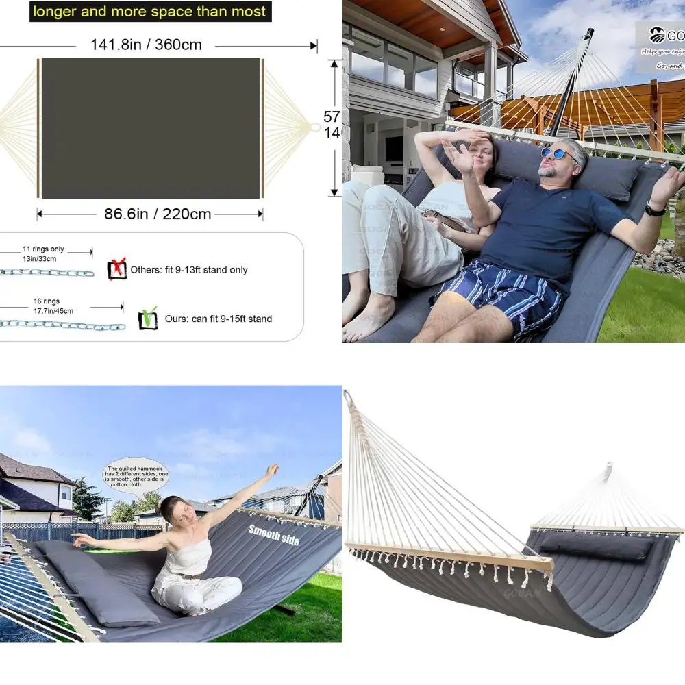 

Elegant Double Hammock with Quilted Fabric and Spreader Bars for Enhanced Comfort and Durability, Suitable for Outdoor and Indoo