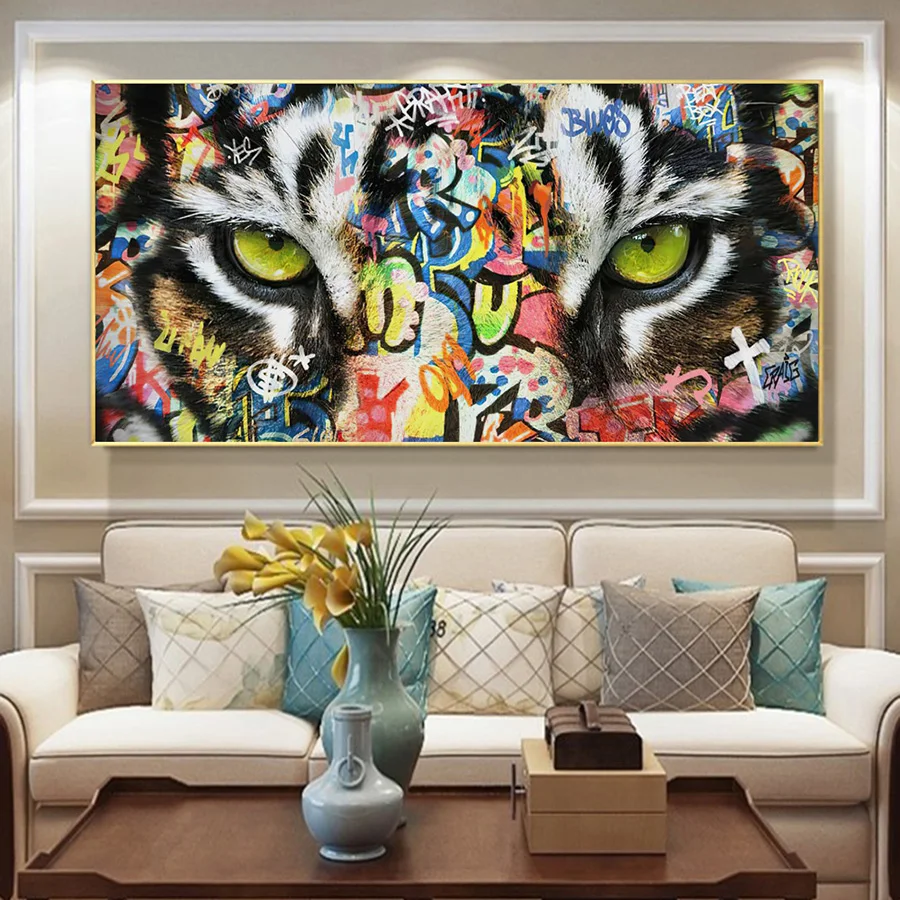 Graffiti Art Animal Tiger Eyes Diamond Painting 5D DIY Full Square Diamond Mosaic Embroidery Rhinestone Painting Animal Head