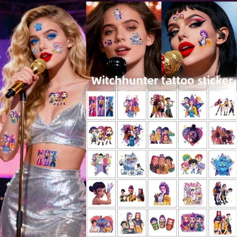 25 uds dibujos animados caza grupo de mujeres tatuaje pegatinas KPop color avanzado dibujos animados graffiti creativo tatuaje pegatinas S regalos de fiesta