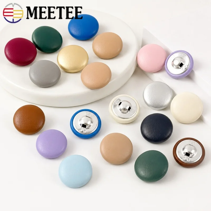 50Pcs 11-28mm Faux Leather Covered Buttons Round Shank Jacket Coat Sewing Decorative Buckle Clothing Repair Craft Accessory Kit