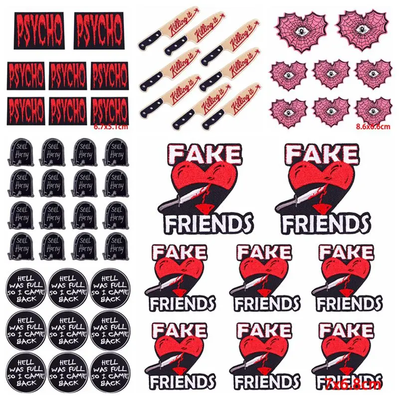 10PCS/Lot Fake Friends Embroidery Patch DIY Iron On Patches For Clothing Sticker Punk/knife Embroidered Patches On Clothes Badge