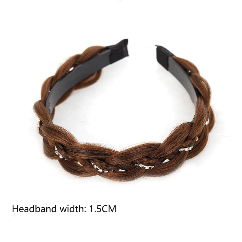 Wig Fried Dough Twists braid rhinestone headband female headband compression hair clip headband braided hair band ﻿