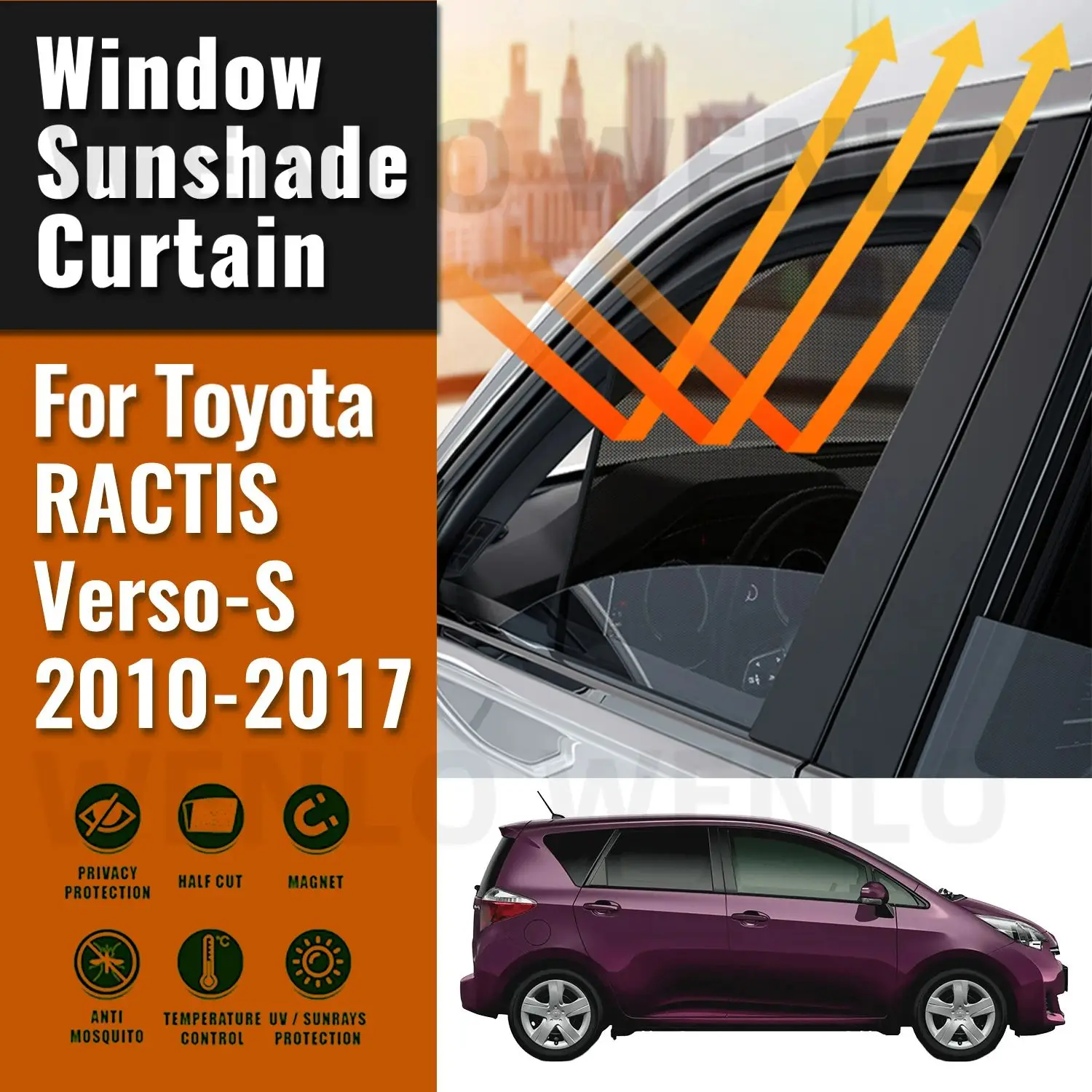 

For Toyota RACTIS Verso-S XP120 2010-2016 2017 Car Sunshade Magnetic Front Rear Windshield Curtain Side Window Sun Shade Visor