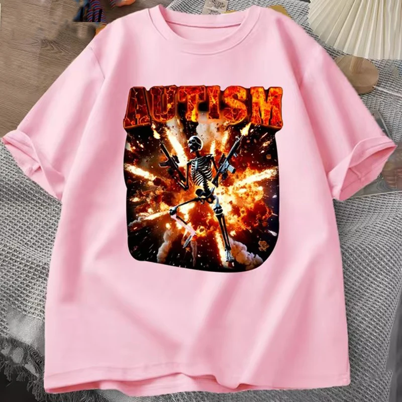 Autistic Funny Skeleton T Shirt Women Men Autism Edgy Skeleton Meme T-shirt Casual Short Sleeve Tshirt Round Neck Clothes image 5