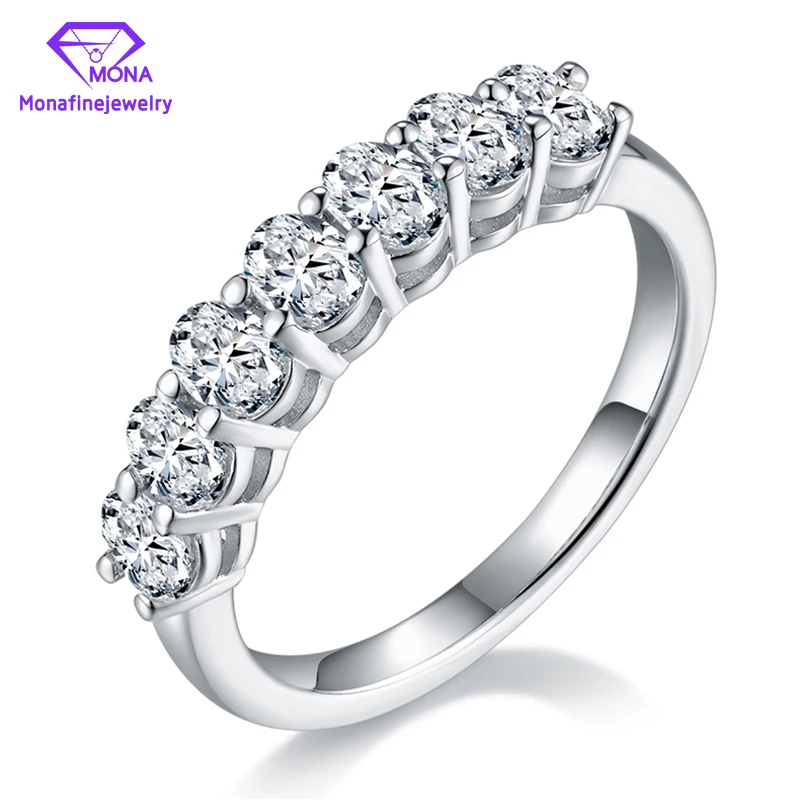 925 Silver Plated Gold Wedding Band With Oval Shape Shining Moissanite Diamond Silver Ring for Women's Fine Jewelry