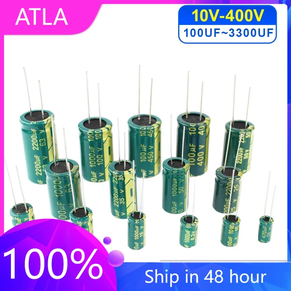 2-100pcs 10V 16V 25V 35V 50V 100V 400V 20% High Frequency Capacitor 100UF 220UF 330UF 470UF 680UF 1000UF 1500UF 2200UF 3300UF