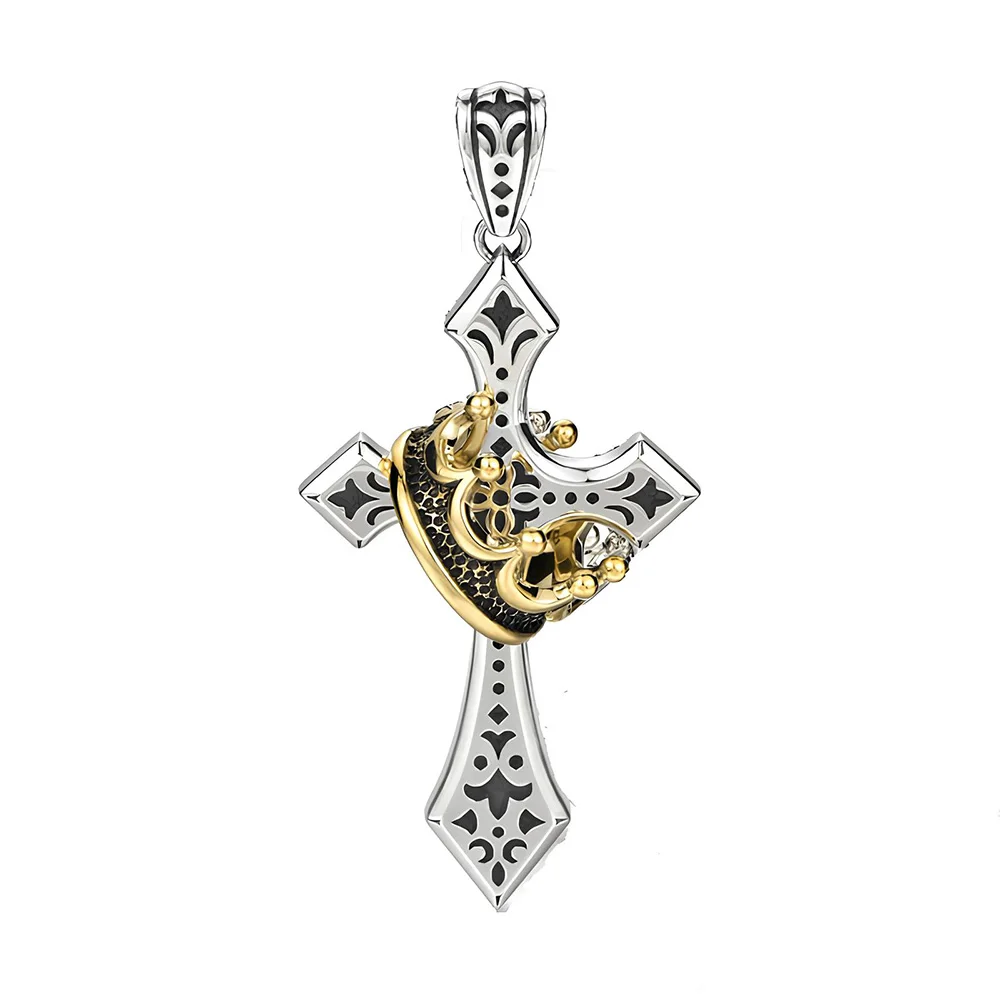 

Crown Cross Necklace, Elegant Silver Cross with Gold Crown Design Pendants, Jewelry Gift for Men and Women with Faith and Style