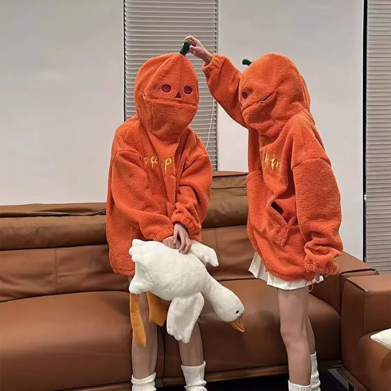 Felpa con cappuccio zucca da donna American Halloween Top ampio autunno e inverno