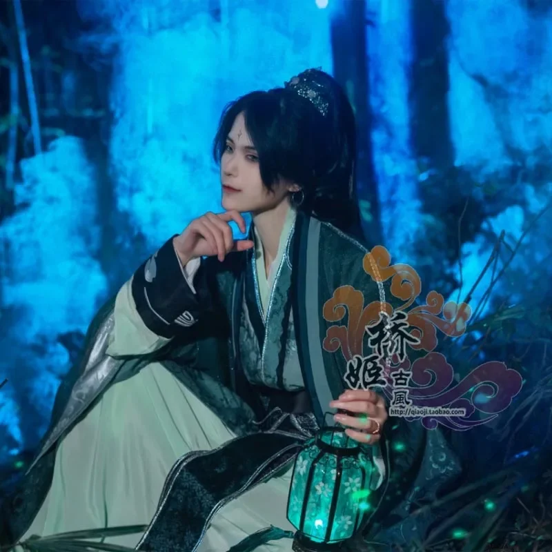 Anime Tian Guan Ci Fu Qi Rong Kostium Cosplay Hanfu Chiński Starożytny QiRong Peruka Nakrycie głowy Kostiumy Halloween Rekwizyty Dla Kobiet Mężczyzn