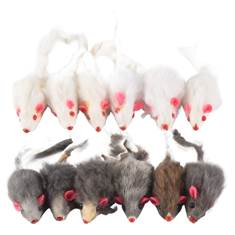 A013 Ratos de pele de coelho real brinquedos para gatos brinquedos para animais de estimação brinquedos infantis pacote com 12