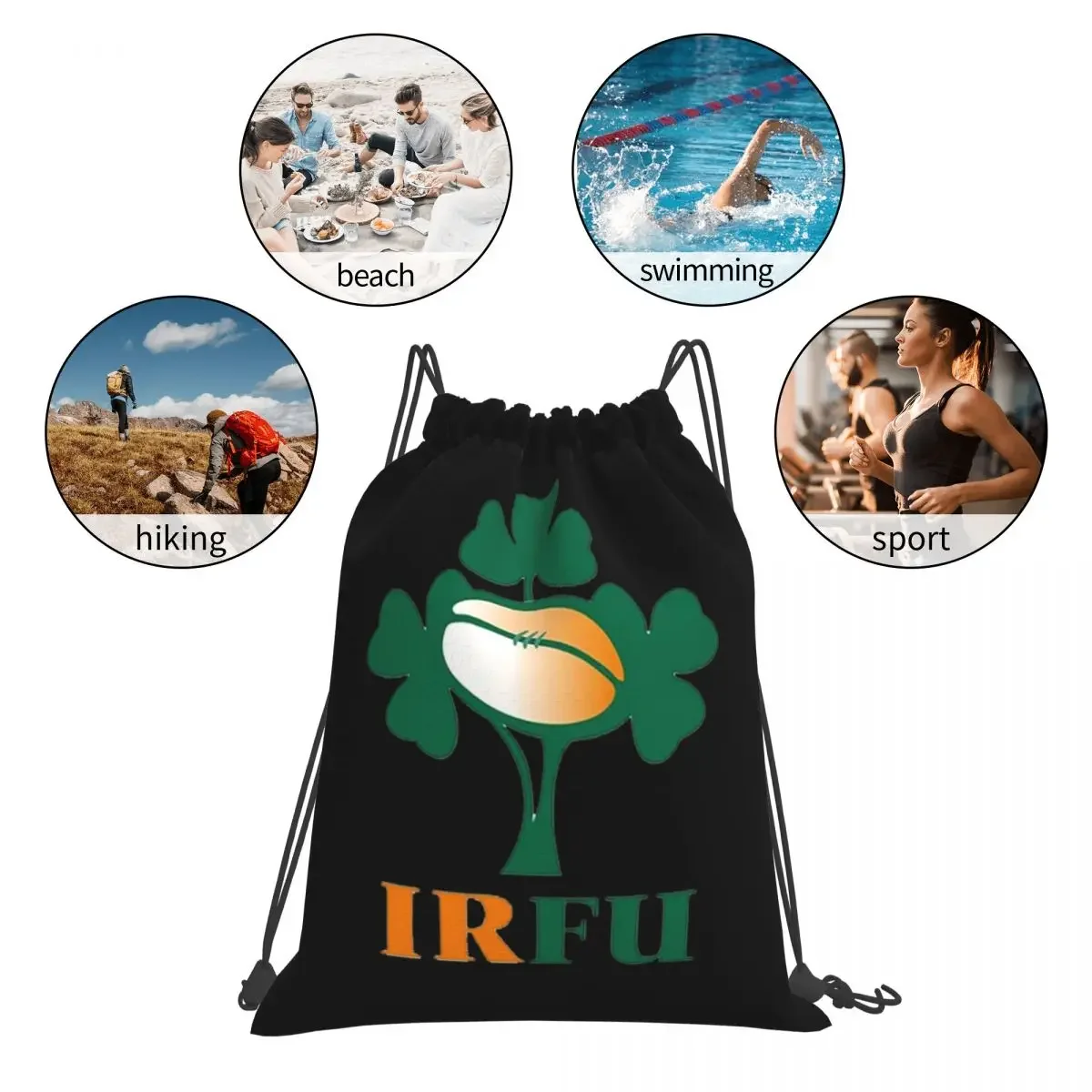 Ireland Rugby TEAM Backpacks Casual Portable Drawstring Bags Drawstring Bundle Pocket Storage Bag Book Bags For Travel Students