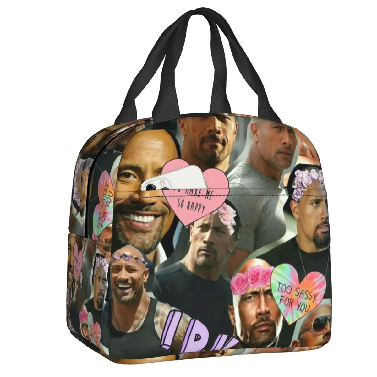 

Custom Dwayne The Rock Johnson Thermal Insulated Lunch Bag Women Portable Lunch Tote Camping Travel Multifunction Food Box