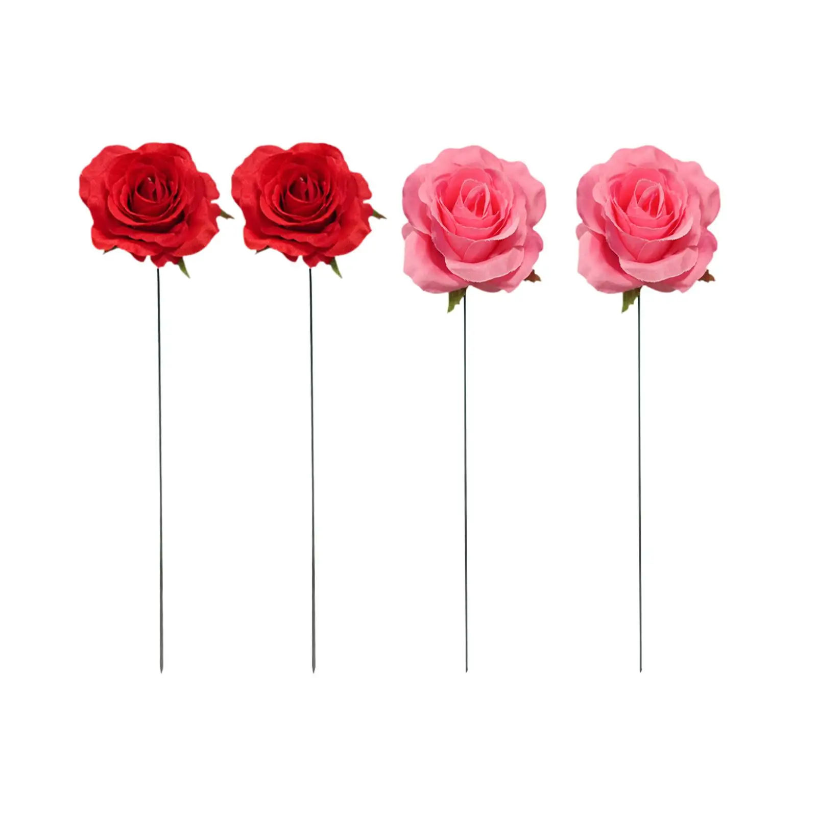 2 Pieces Rose Flower Garden Stakes Decoration Realistic Flower Pathway Stakes for Outside Patio Porch Landscape Flower Pots