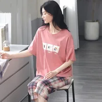 Summer New Ladies Pajamas Homewear Set of Short-Sleeved Pajamas Women's Summer Simple Korean Cartoon Loose Large Size Homewear - Image 3