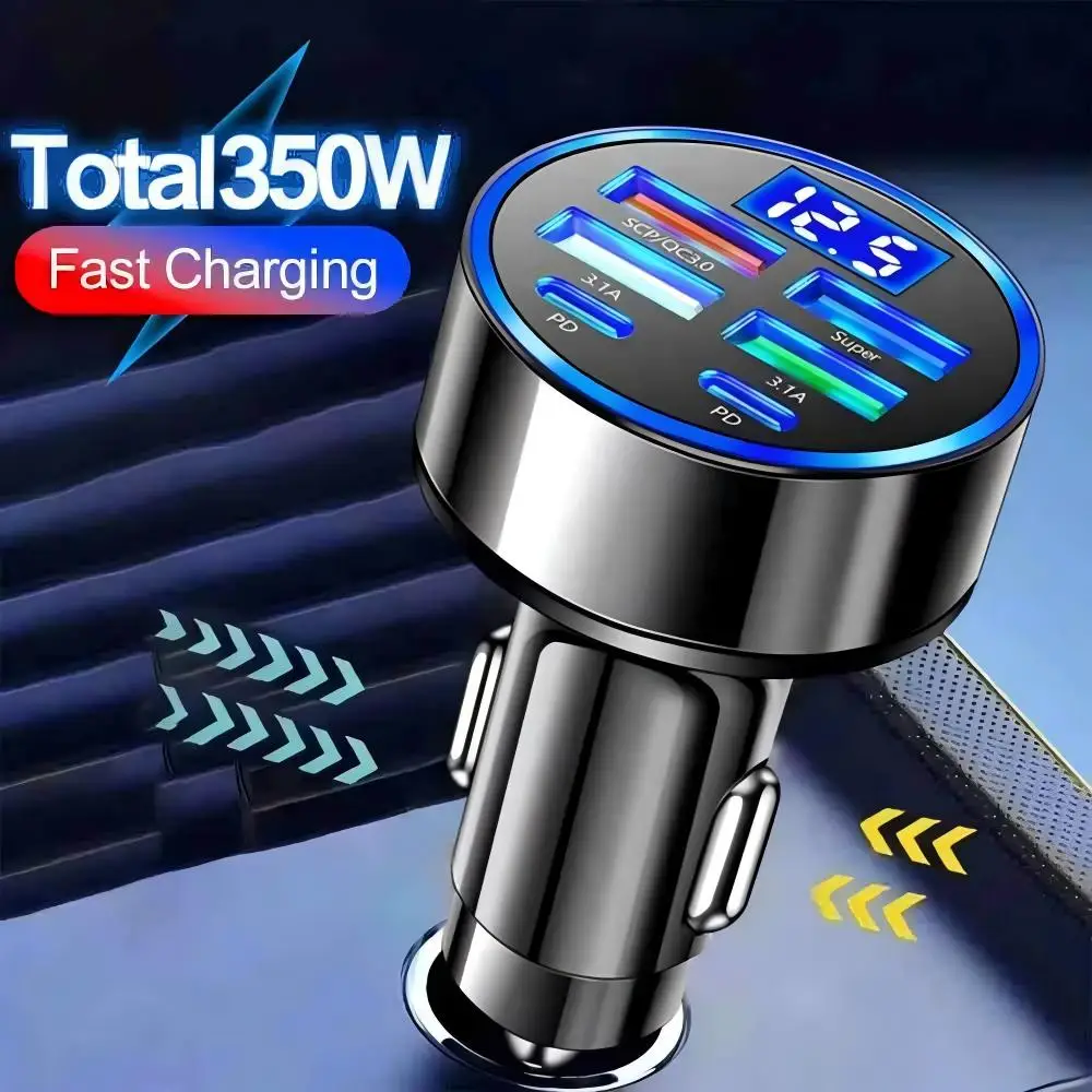 New 350W Quick Charging USB Car Fast Charger 6 Port PD QC3.0 USB C Car Phone Charger Type C Adapter For iPhone Samsung 2026