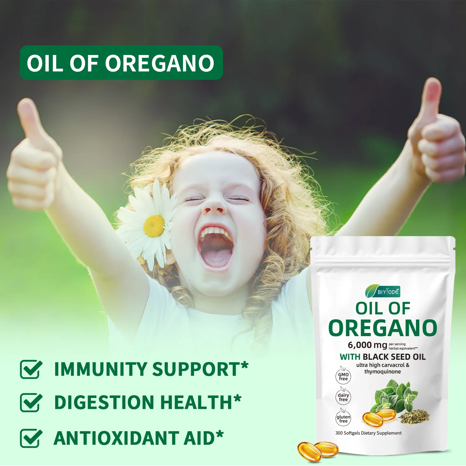 2 in 1 Oregano Oil Capsules 6000mg + Black Seed Oil 200mg Supplement for Immune Support,Natural Nutrient Blend,300 Softgels