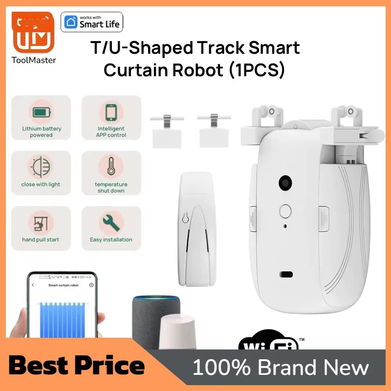 

【2026】Tuya Smart Curtain Robot WiFi APP Remote Control/Voice Control(Alexa Google Siri)ForTU-Rail Shaped Track,Pull-to-start,8KG