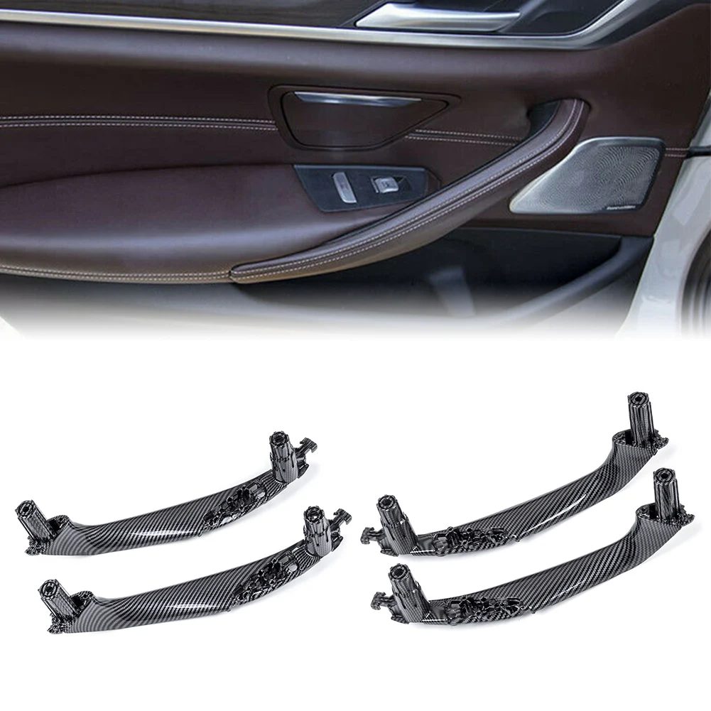 

4Pcs For BMW 5 Series G30 G31 G38 520i 530i Car Interior Door Inside Handle Carbon Fiber ABS Replacement 2018 2019 2020 2021