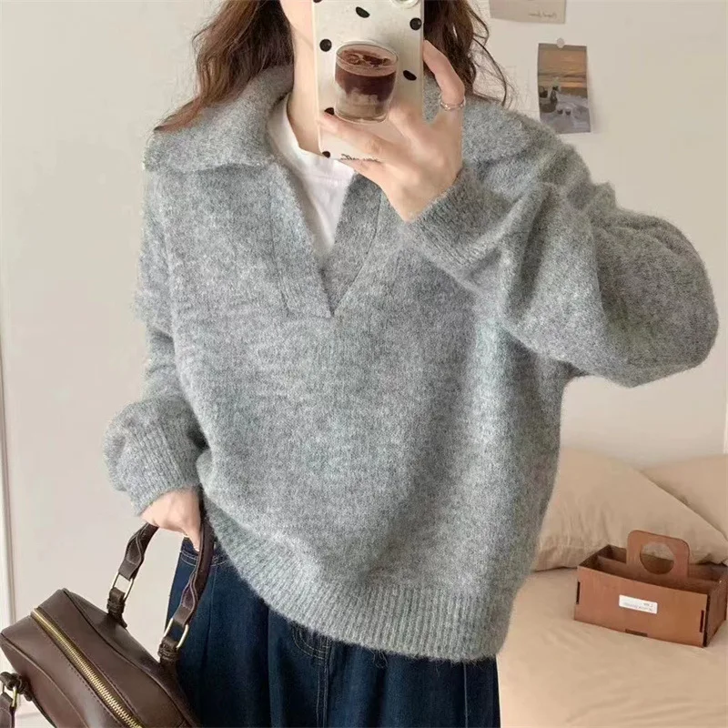 2024 Autumn Winter Women New Arrival Popular Cross Border Hit Elegant Loose Long Sleeve Dress Round Neck Ribbed Texture Sweater