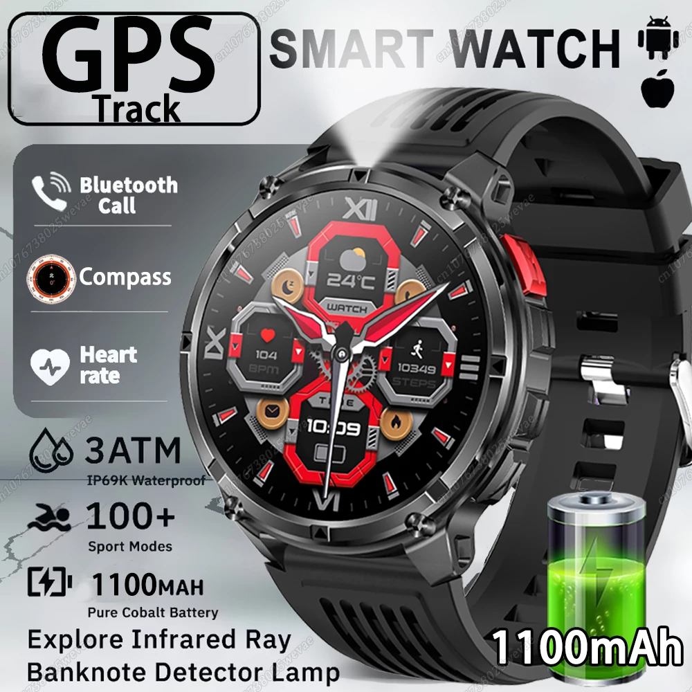 

Новые спортивные умные часы с аккумулятором супер емкостью 1100 мАч, уличные GPS-треки, монитор здоровья, часы BT Call Compass 3ATM, умные часы для мужчин