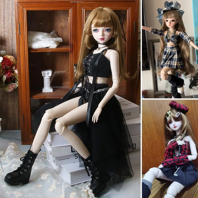 1/6 1/4 1/3 BJD Doll Clothes for 30/45/60cm Dolls Handmade Bow Lace Knitted Top Cake Yarn Skirt Set Maid Dress Girl Dress Up