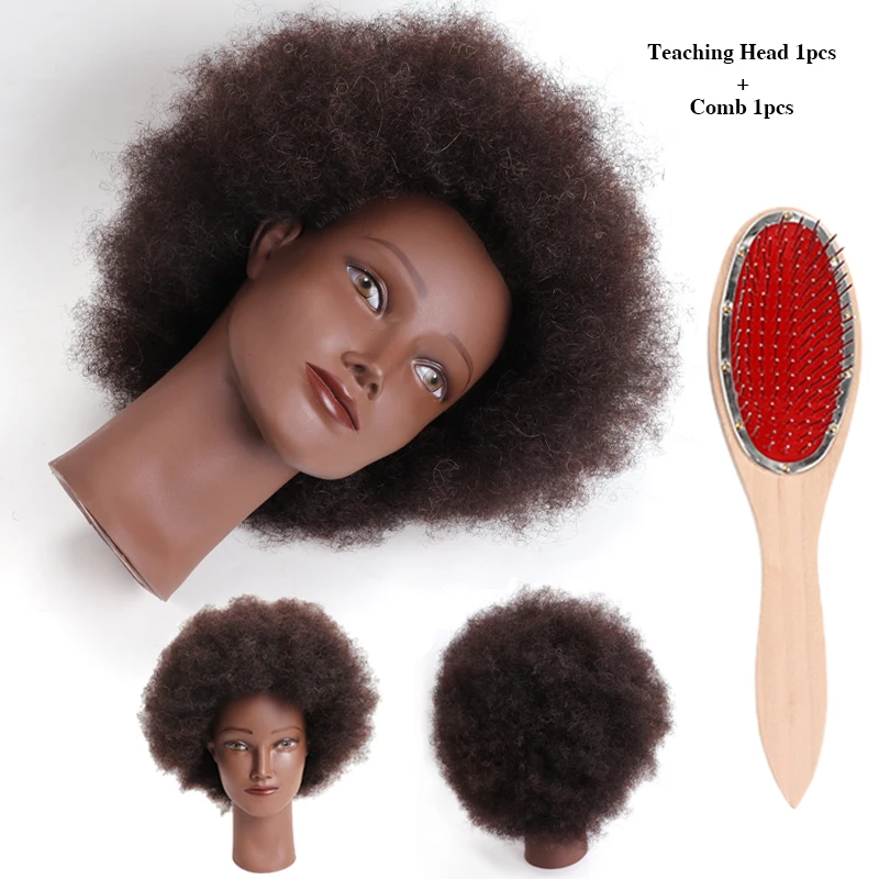 100% Real Human Hair Mannequin Head Afro Fluffy Kinky Cosmetology Doll For Hairdresser Practice Styling Braiding Training