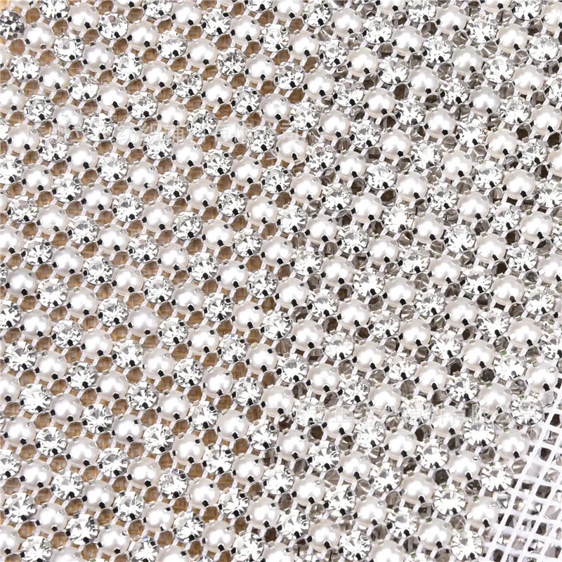 1 Yard Clear Faux Pearl Rhinestone Crystal Mesh Sew On Trims Wedding Dress Costume Applique Jewelry Making