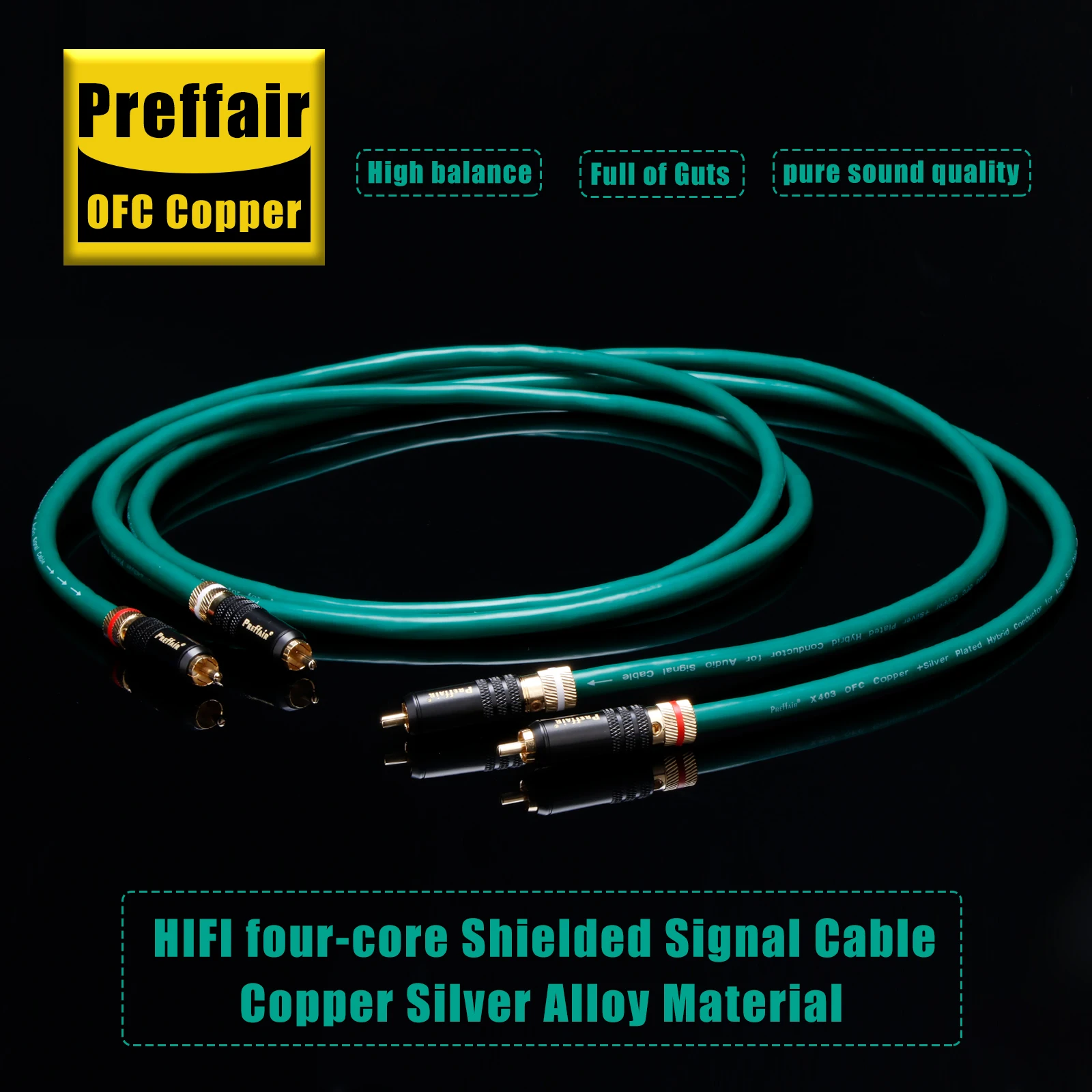 Pasangkan RCA Ke RCA Kabel Audio Interkoneksi Kristal Tembaga Serat Karbon Berlapis Rhodium Steker RCA untuk Home Theater DVD TV Amplifier