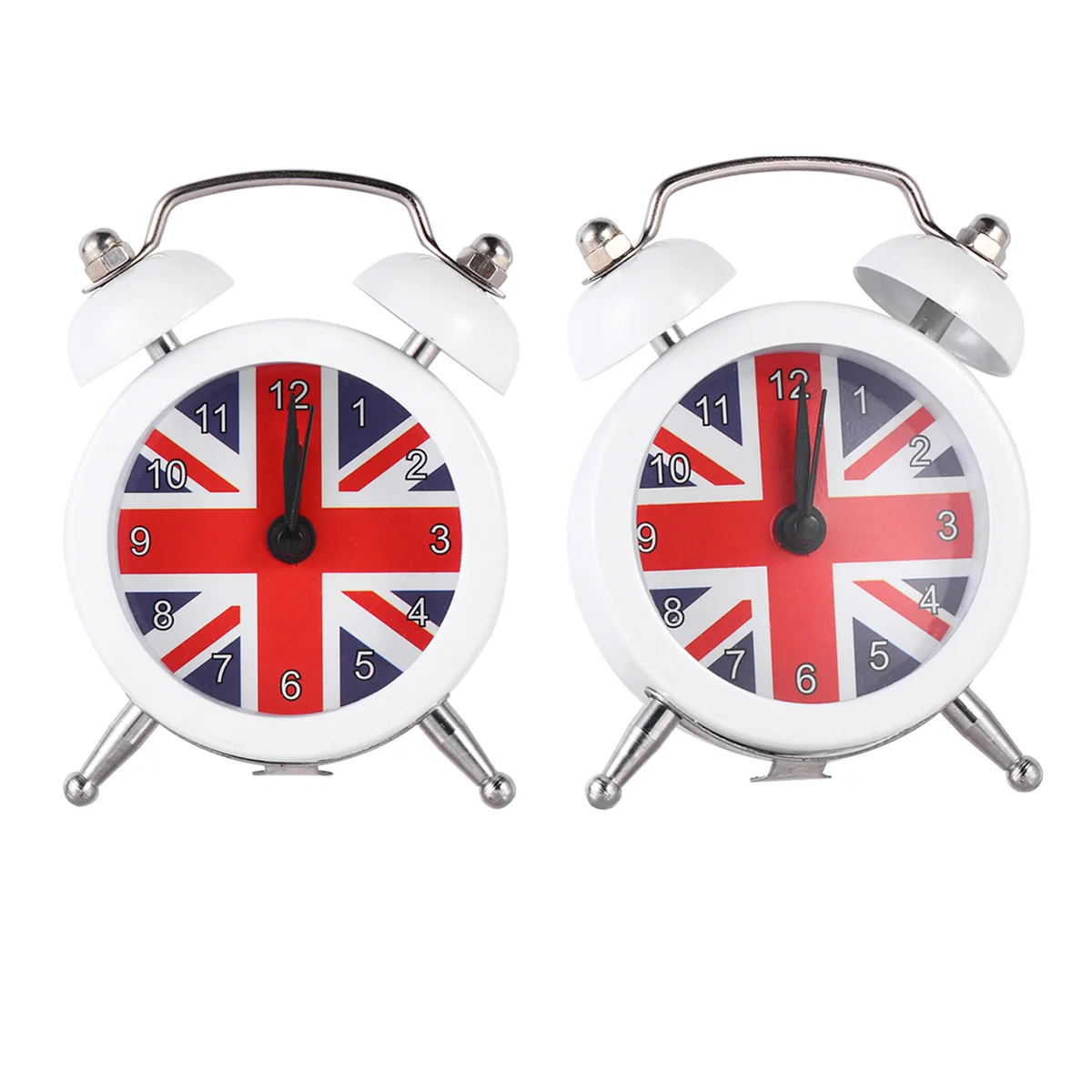 1pc Union Flag Pattern Clock Desktop Alarm Clock Bedside Wake-up Device Mini Time Displayer for Home Dorm White