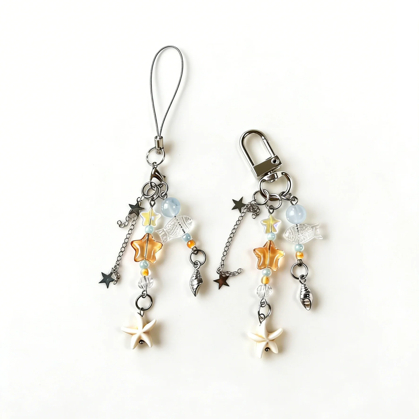 

Брелок для телефона в морском стиле с морской звездой и бусинами, летний ремешок-антипотеряшка, милый аксессуар для сумки и ключей