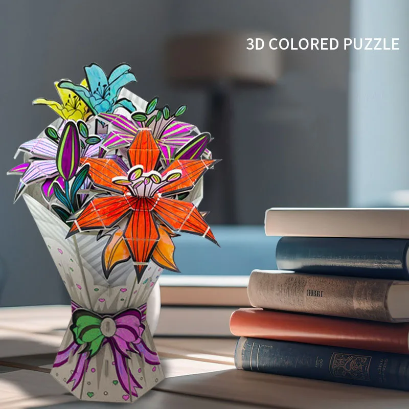 Puzzle floral 3D créatif pour enfants, peinture bricolage, modèle de document graffiti, jouet Montessori, meilleur cadeau d'anniversaire